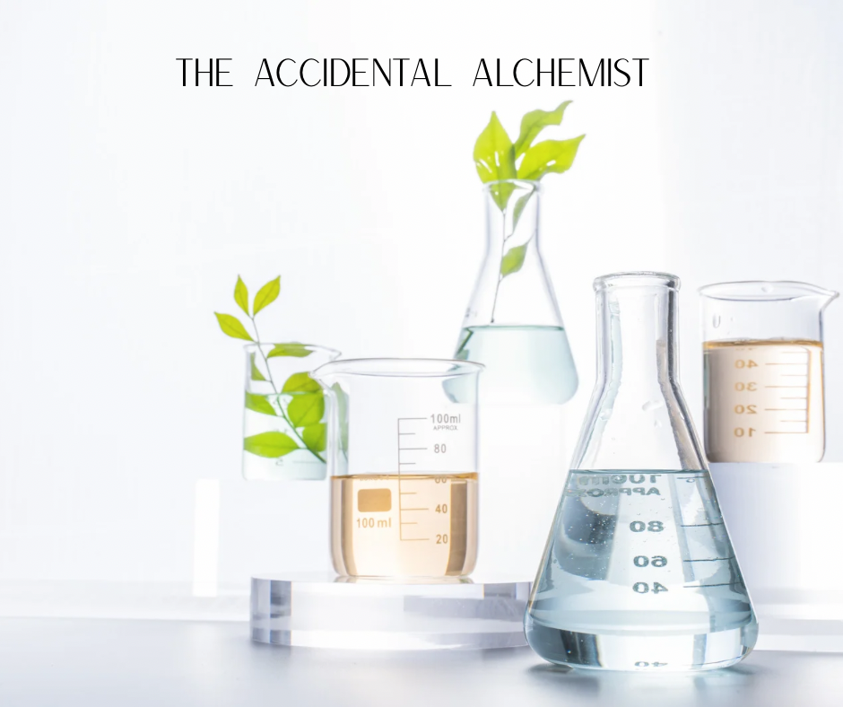 A picture of beakers with botanicals and oils